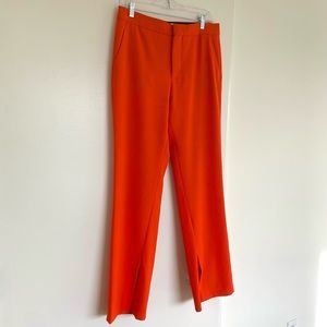 Zara bright red orange split hem mid rise trousers